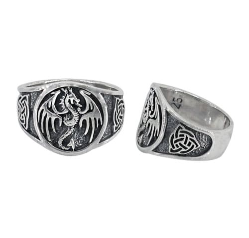 Sterling Silver Dragon Celtic Viking Ring